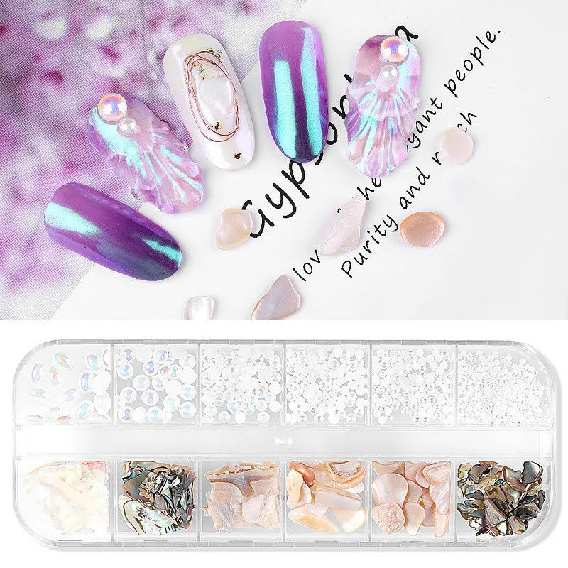 

1 Box 3D Mix Shell Irregular Nail Art Decorations UV Gel Flake Slider Nails Shimmer Pearl Jewelry Tips Manicure