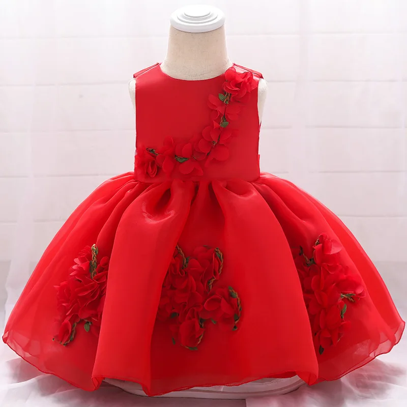 Платье принцессы для маленьких девочек; рождественские детские платья для девочек; платье принцессы для первого дня рождения, свадьбы; 9-12 месяцев; vestido infantil - Цвет: Red