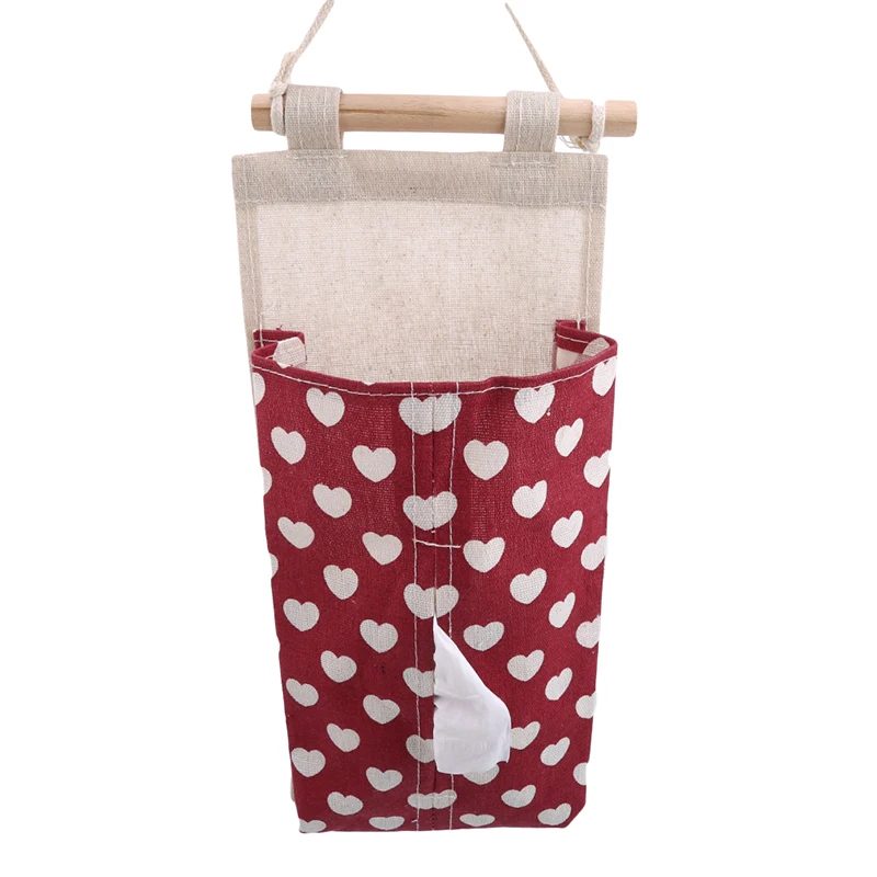Cotton Linen Wall Hanging Storage Bags Door Pouch Bedroom Home Storage Pocket Home Decor Hanging Bag - Color: red