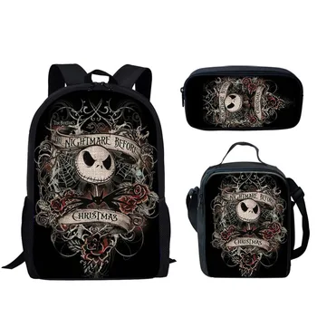 

3pc/Set School Bags For Boys Girls Nightmare Before Christmas Print Primary Student Skull Gothic Kids Backpack Child Book Bag