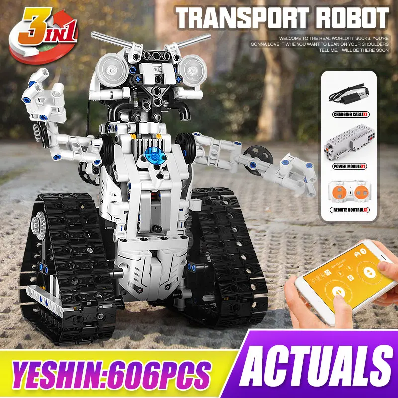 606Pcs MOULD KING 15046 RC Transbot Electric Building Blocks Remote Control 3 in 1 Intelligent Robot Bricks Toys For Children | Игрушки и
