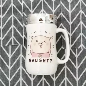 Creative Mug Ceramic Cup Cute Couple Coffee Cup Pair Korean Female Student Cup with Lid Spoon Trend Coffee Cup Travel Travel Mug - Цвет: 420ML set