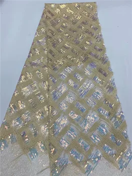 

Soft Nigerian gold Lace Fabric French Sequins Laces Fabric Beautiful African Lace Fabirc For Women Party Wedding FRD4133