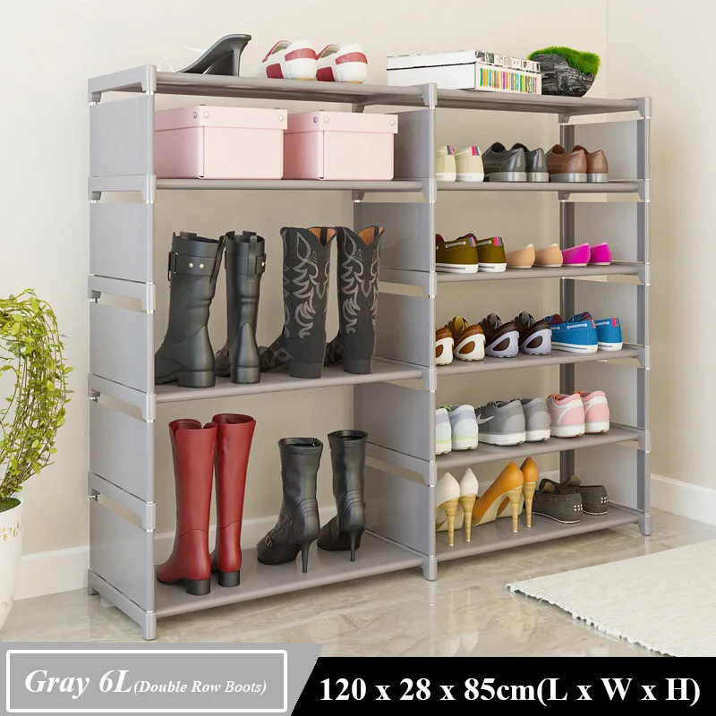 Grey (boots) Двухрядный стеллаж для обуви Съемный Угол нетканый материал пылезащитный шкаф для хранения прихожей Экономия пространства обувь Органайзер полка - Цвет: Grey (boots)