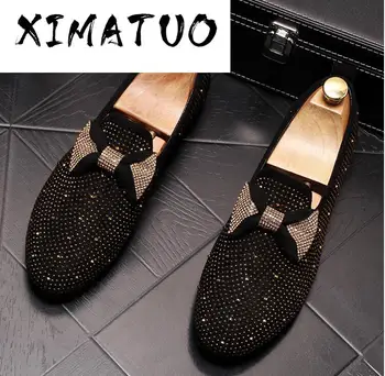 

Handmade Black Rhinestone embroidery Men's Suede Loafers Wedding Party Men Shoes Luxury Gold Noble Elegant Dress Shoes for Men