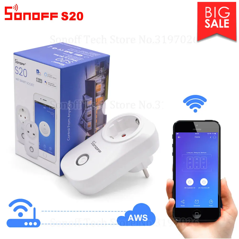 Itead Sonoff S20 умная WiFi розетка CN AU UK US EU вилка беспроводной пульт дистанционного