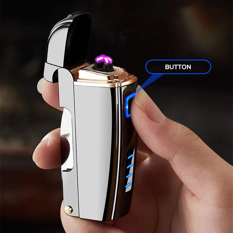 Multifunctional Electric Double Arc Lighter Windproof Rechargeable Ignitor Compact with Power Display Corkscrew Knife