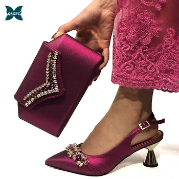 

2020 Newest Italian design Ladies Shoes and Bags To Match Set African Wedding Shoe and Bag Sets with Rhinestone Bag and Shoes