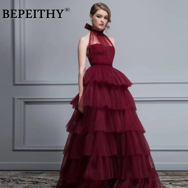 BEPEITHY/ бальное платье с бретелькой на шее; длинное вечернее платье; vestido de festa; Новинка; длина по щиколотку; платья для выпускного вечера - Цвет: Dark Burgundy