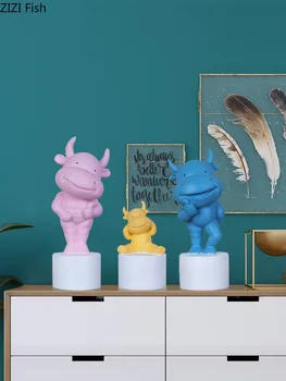 

3 Pcs/set Cartoon Cattle Statue Resin Animal Ornaments Home Decor Painted Bull Miniature Figurines Children's Room Decoration