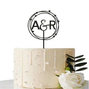 

Romantic Love Circle Custom Initials Cake Topper Personalized Name Wedding Party Cake Decoration Bride Wedding Gift Supplies