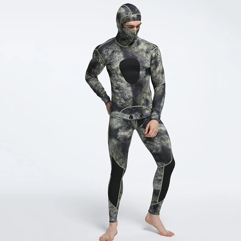 

1.5MM Camouflage Diving Separated Cold Winter Warm Diving Wetsuit 2pcs Set men water sports Tops Pants