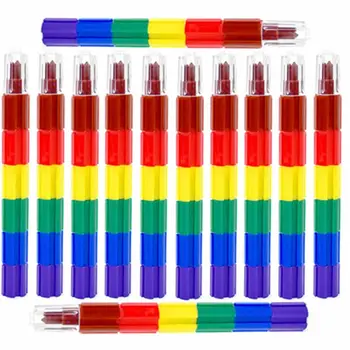 

High Quality Stacking Buildable 6 Colors Crayons Set Connect Stack and Build Crayons Sideways and Up Kids Drawing Supplies
