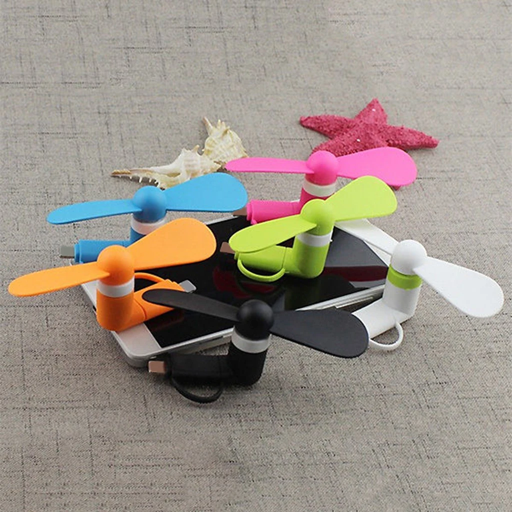 2x 2-In-1 Mini Micro USB Lighting Cooling Fan Cooler For IOS Android Phone Pink