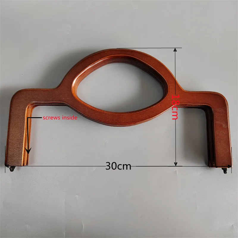 1 Set 30x8 Cm Red Coffee Color Solid Wood With Screws Sewing Holes Diy Handbag Accessories Obag Handles Wooden Purse Frame Bag