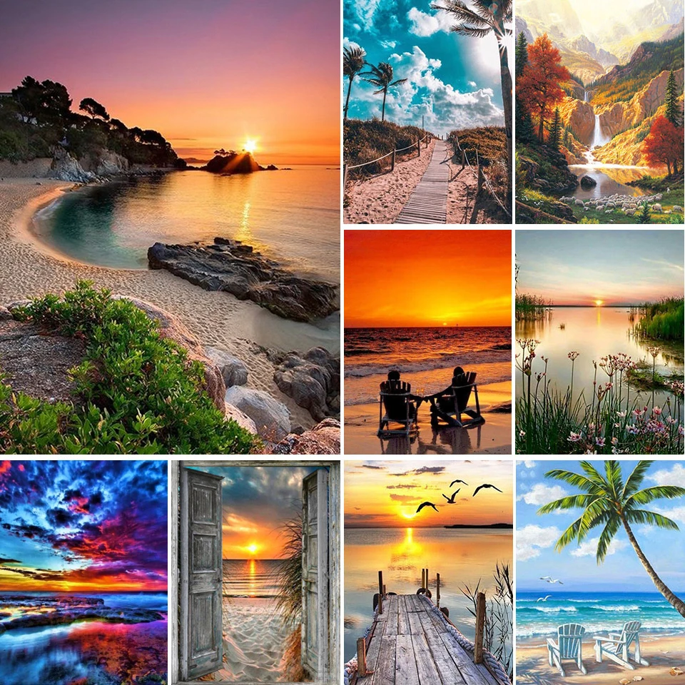 Diamond Painting Embroidery Mosaic-Art-Picture Sunset Square Gift Rhinestones Landscape
