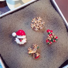 4 шт./компл. Зимний Рождественский Санта Клаус металлические стразы серьги гвоздики в форме снежинок костюм для Для женщин ювелирные изделия аксессуары Подарки