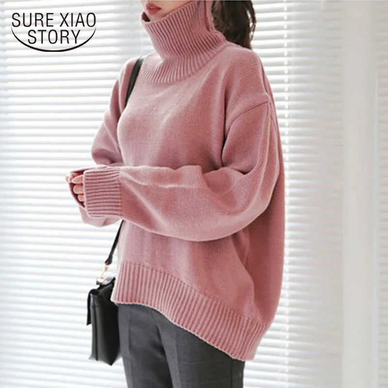 2020 Autumn Winter Women Knitted Sweater Solid Loose Turtleneck Korean Style Casual Tops 5275 90 | Женская одежда