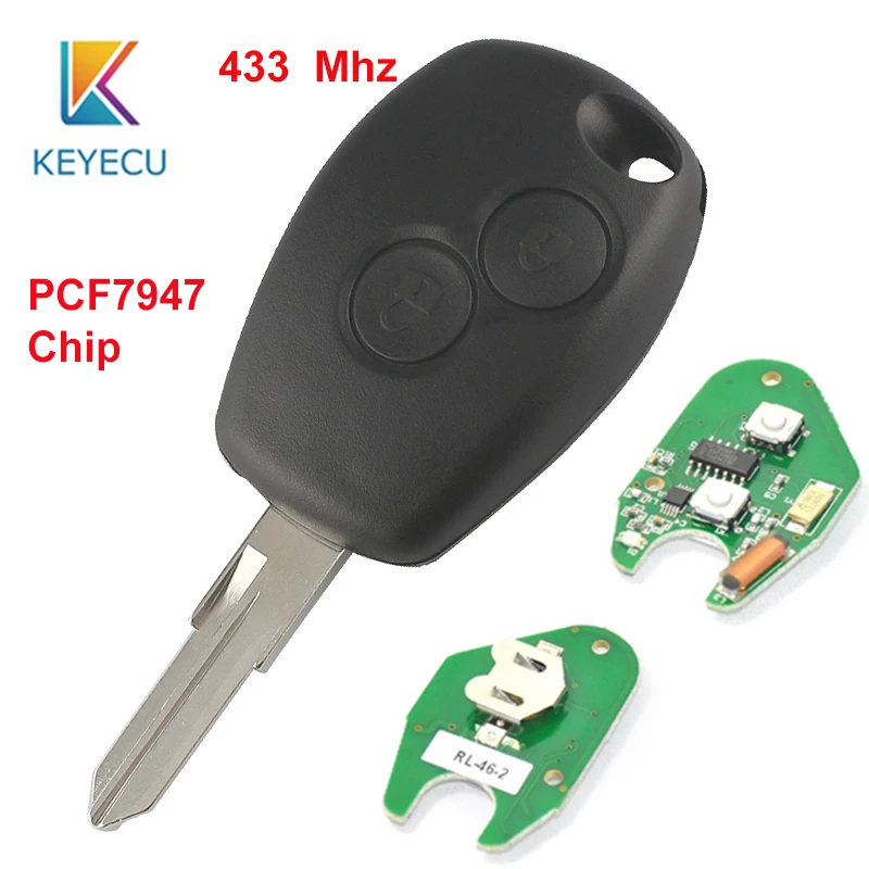 KEYECU 2 кнопки дистанционный ключ-брелок от машины 433 МГц PCF7947 чип, пригодный для Renault Duster Clio DACIA Logan Sandero с вакуумным лезвием 102