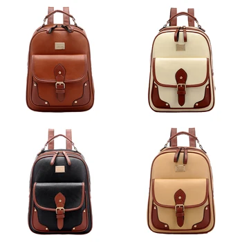 

FGGS-Vintage Leather Backpack Rucksack Shoulder Travel School Bag Knapsack beige