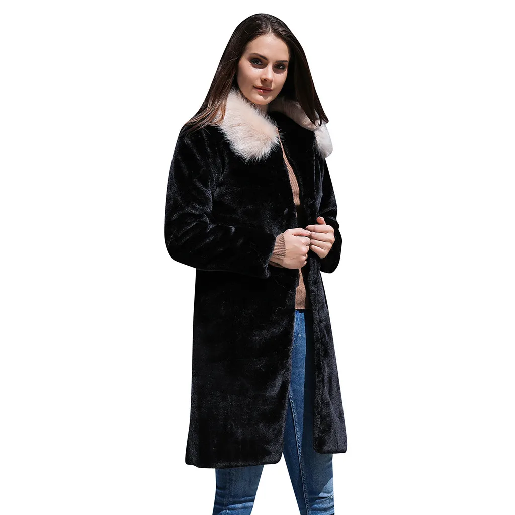 

Free Ostrich Winter Fashion New High Quality turn-down Collar Faux Fur Coat Long Fur Coat Female Loose Thick Warm Fur Coat N30