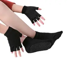 3 пары перчатки+ носки, хлопковые носки для йоги, Короткие Нескользящие быстросохнущие носки для пилатеса, фитнеса, балета, женские спортивные носки