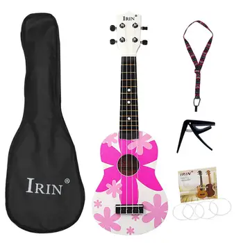 

21inch Ukulele Beautiful Flower Pattern Basswood Ukelele 4 Strings Instrument with Bag Strap String Capo