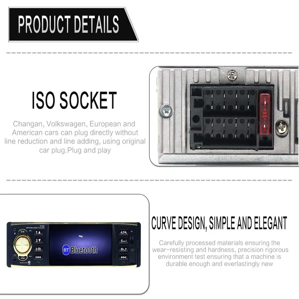 4,1 дюймов 1 один Din автомобильный Радио кабель для внешнего стереосигнала Радиостанция FM автомобильный радиоприемник с Bluetooth с зеркалом заднего вида Камера дистанционного Управление