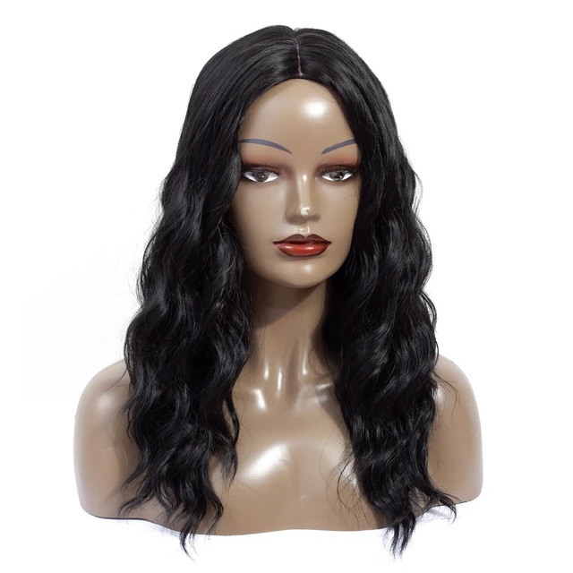 Aigemei Natural Water Wave Wigs with Bang Heat Resistant Fiber Synthetic Wigs For America Africa Women Cosplay Natural Color
