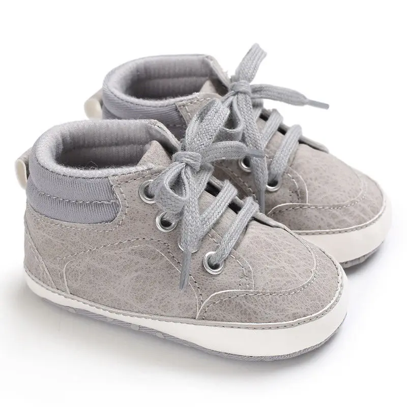 Г. Брендовая милая детская обувь для малышей мягкие кроссовки из искусственной кожи на шнуровке для малышей от 0 до 18 месяцев - Цвет: Серый