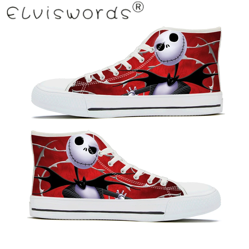 ELVISWORDS Кошмар перед Рождеством Skellington Вулканизированная обувь для мужчин мальчиков белые высокие Vancas Lightweigt кроссовки - Цвет: HMC3010Z40A