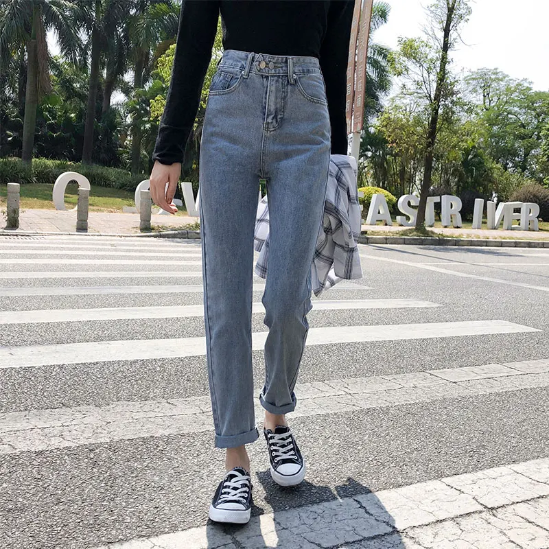 Новые джинсы с высокой талией женские осенние облегающие синие повседневные