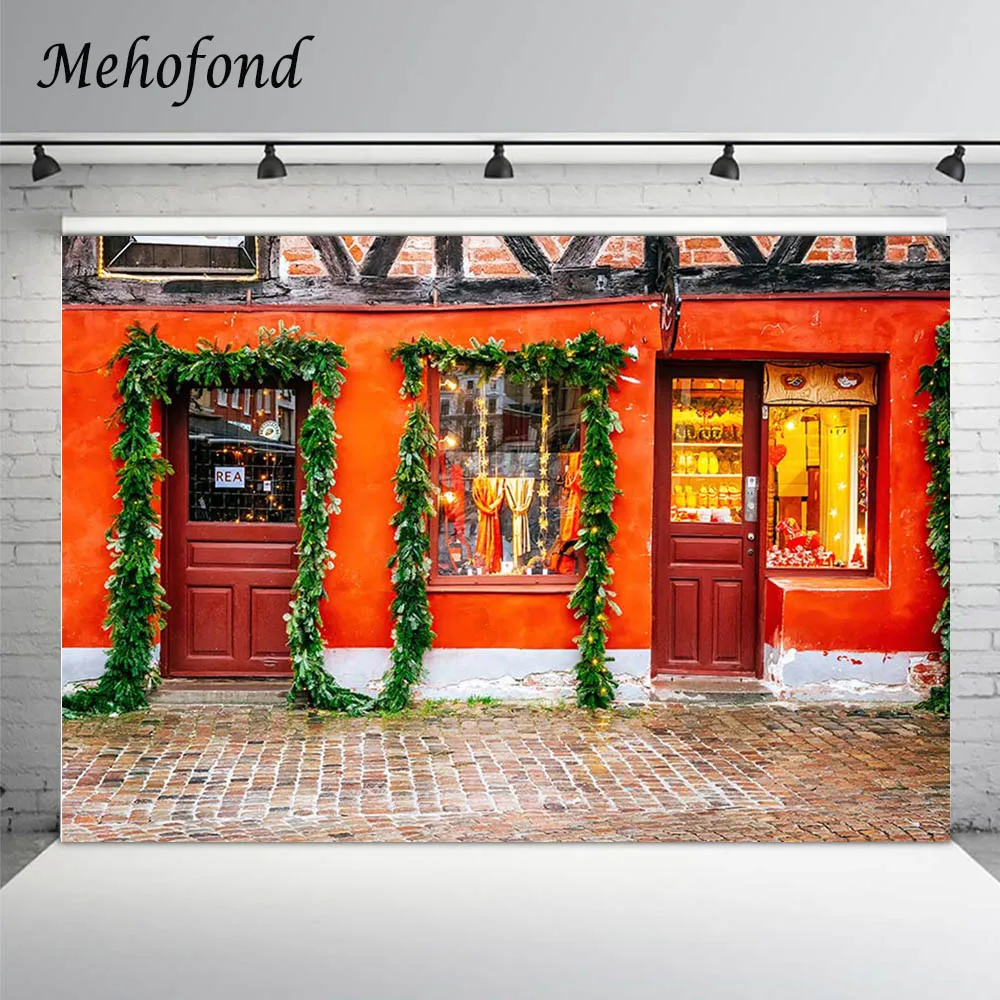 Фон Mehofond для рождественской фотосъемки магазин аксессуаров красная дверь