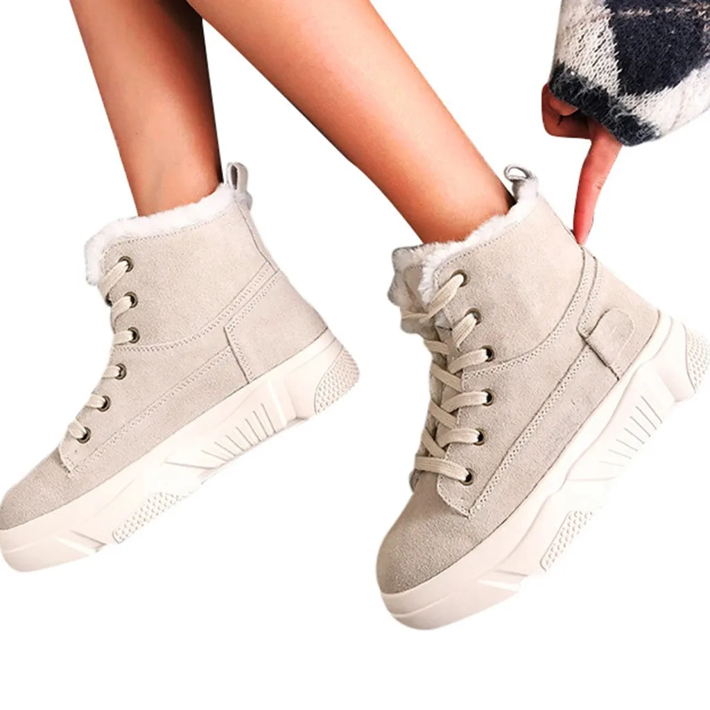 Г. Новые весенне-зимние женские модные ботинки на платформе со шнуровкой, теплые ботинки из флока с подкладкой из короткого плюша женские зимние ботинки# O22