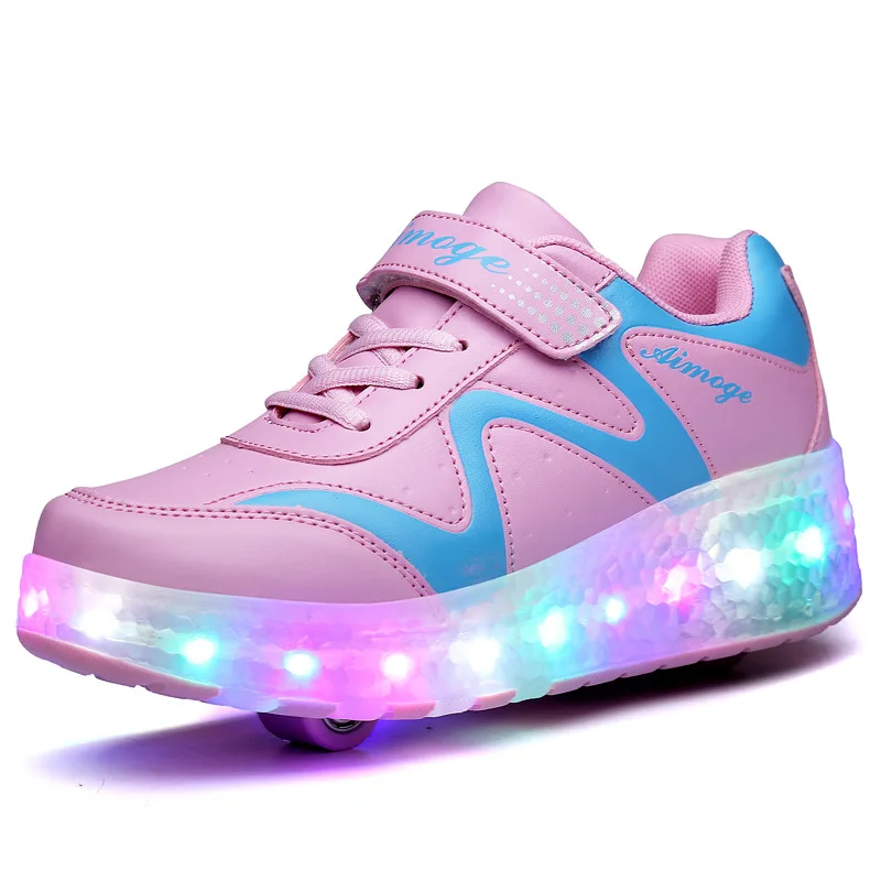 Heelies/светодиодный светильник; кроссовки с двойным двумя колесами для мальчиков и девочек; повседневная обувь на роликовых коньках для мальчиков и девочек; Zapatillas Zapatos Con Ruedas - Цвет: USB charge