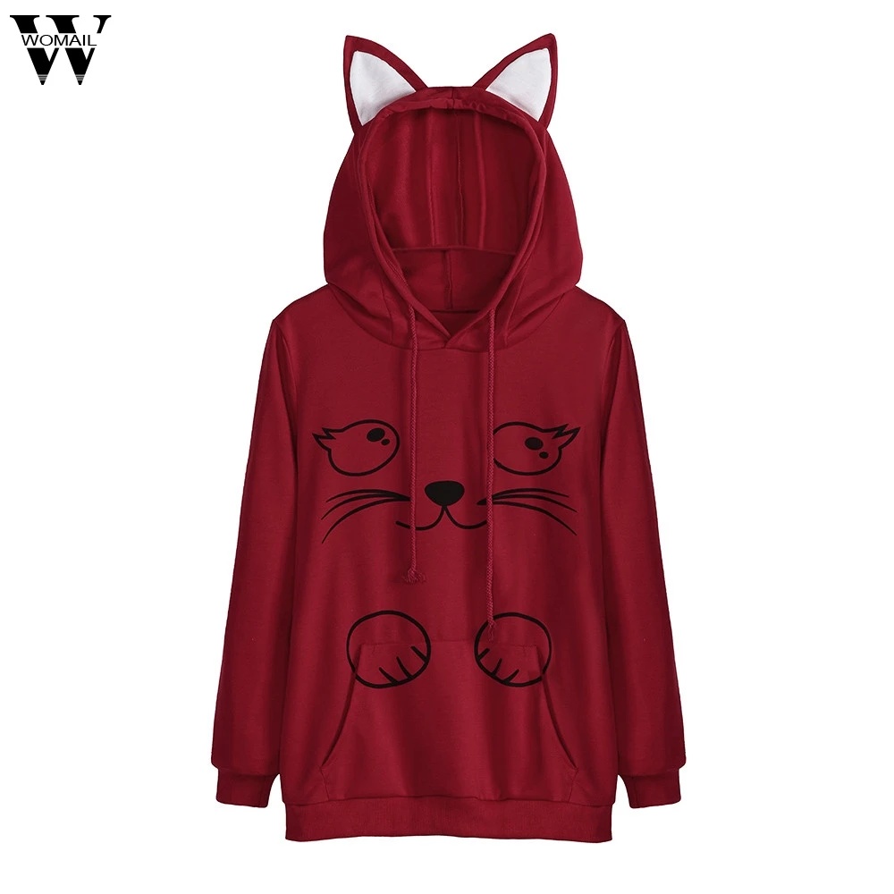 

Womail Sweatshirts Fashion Print Full Cat Long Sleeve Hoodie Autumn Hooded Pullover Women Hooded Sweatshirt Sudadera S-XXL JU 30