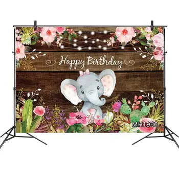 

Rustic Wood Plank Floral Elephant Backdrop for Baby Shower Party Banner Birthday Photography Background Photo Booth Studio Props