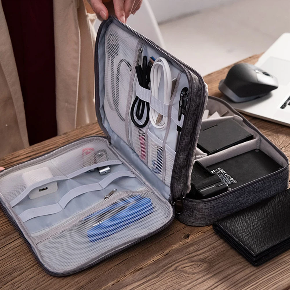 Portable Travel Storage Bag Cosmetic Makeup Zipper Pouch Digital USB Gadget Organizer Cable Storage Bag Accessories