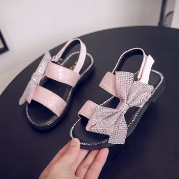 

2020 New Girls Sandals Summer Princess Shoe Lace Drill Big Bow Student Shoes Tide Children Sandals Roman Shoes D122