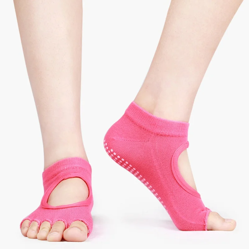 4 Paires Chaussettes Yoga Flintronic - Antidérapantes, à Orteils | Pour Pilates, Ballet, Sport | Taille Unique Femme