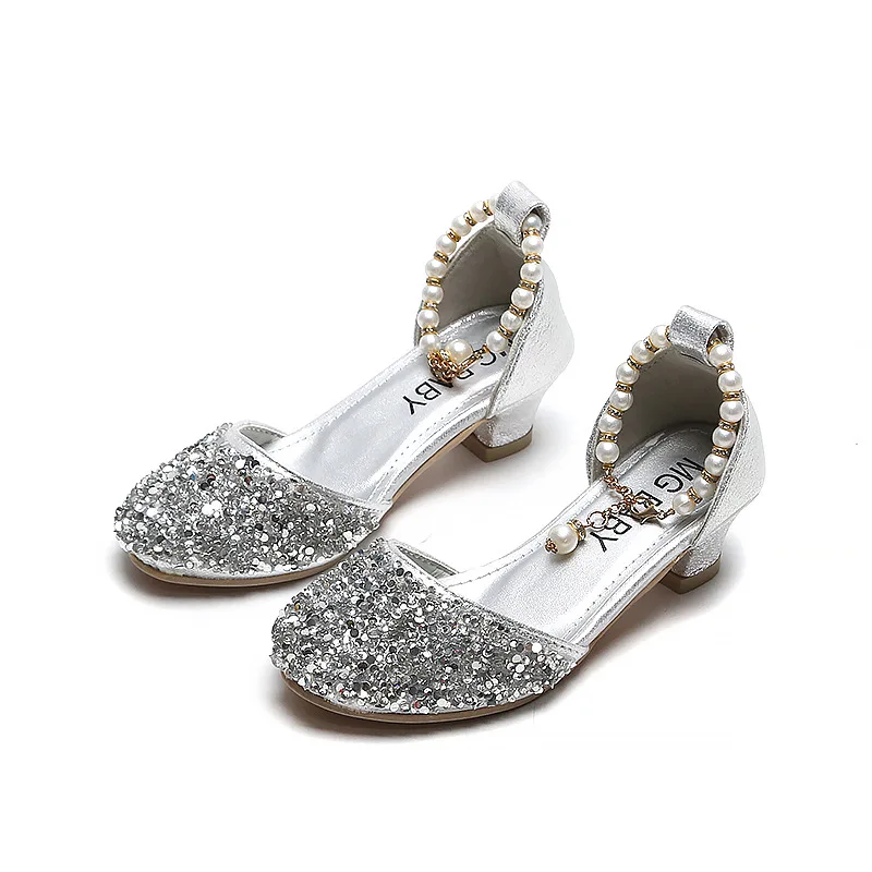 Spring Summer Girls Shoes dance Kids Sequin crystal High heel princess Shoes For wedding and Party Kids Sandals chaussure fille