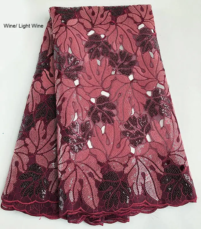 Wine LightWine Классический Holed handcut африканская французская кружевная ткань модная случайная одежда с блестками 5 ярдов за штуку горячая распродажа - Цвет: Wine LightWine