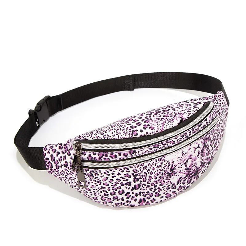 Leather Leopard Belt Bag Women Fashion Double Zipper Waist Bags Women Designer Fanny Pack Fashion Belt Chest Bag Phone Female - Цвет: purple