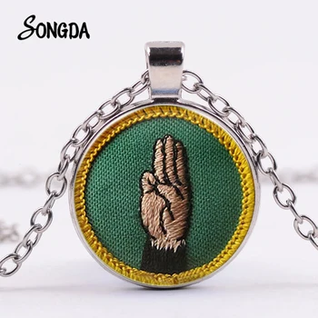 

SONGDA Girl Scout Necklace Vintage Languages Cadette Merit Badge Symbol Photo Glass Cabochon Necklaces Children Meaning Jewelry