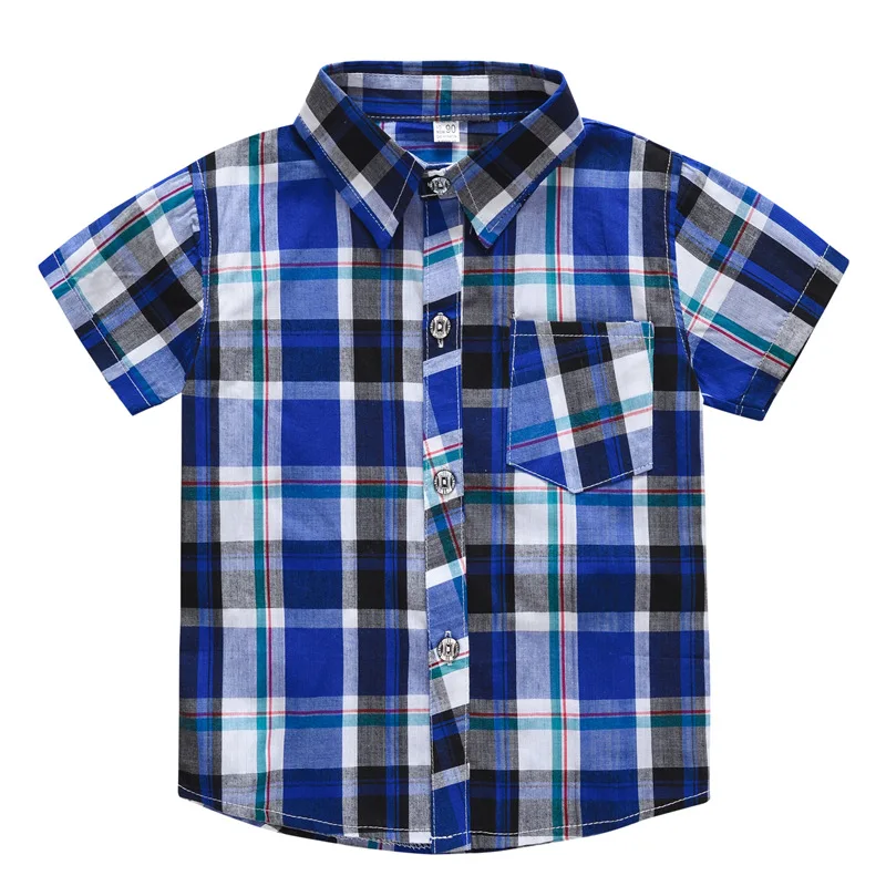 Classic Boy Plaid Shirts Short Sleeve Kids School Clothes Children Clothing Sweatershirt Teenage Top Boys Shirt Cotton 2-7Y