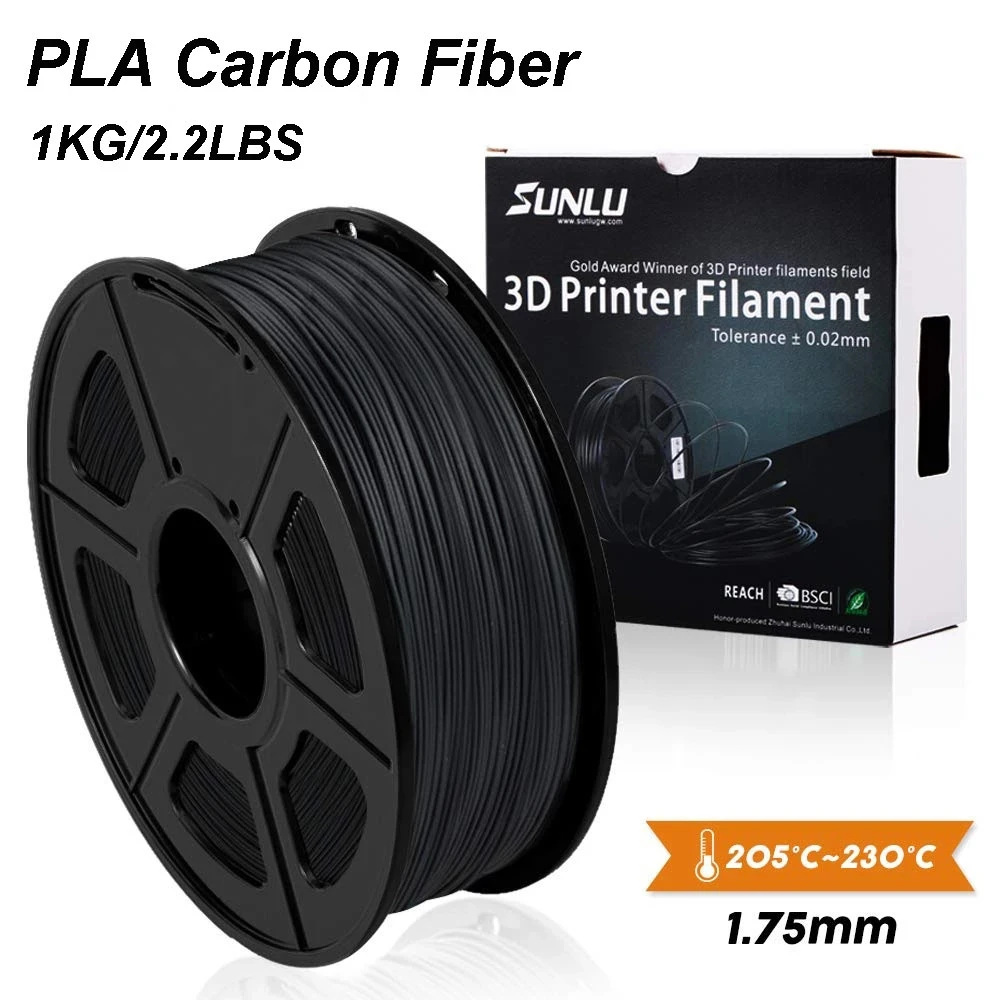 SUNLU-filamento de fibra de carbono PLA para impresora 3D, prémium, fibra de carbono extremadamente rígida, 1,75mm +/-0,02mm, 1 KG (2,2 lb)