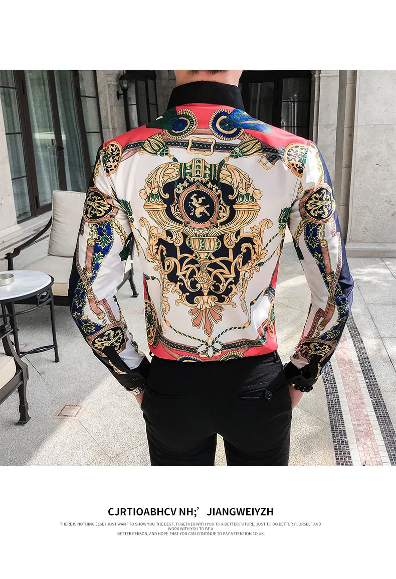 Осенняя сорочка Homme De Lux необычная Клубная мужская одежда Роскошная рубашка барокко Мужская Camisas Para Homem повседневная одежда Рубашки мужские s рубашка