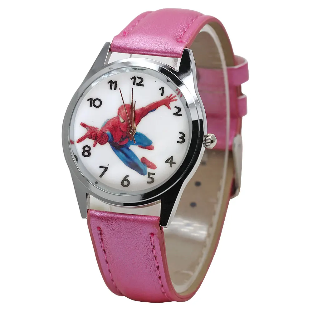 Детские часы с персонажами из мультфильмов красные черные синие белые кожаные