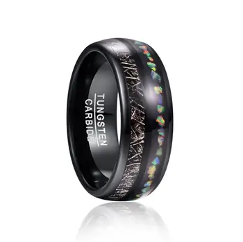 

Black Imitation Vermiculite Tungsten Rings For Men Jewelry Classic Dome Opal Wedding Carbide Ring