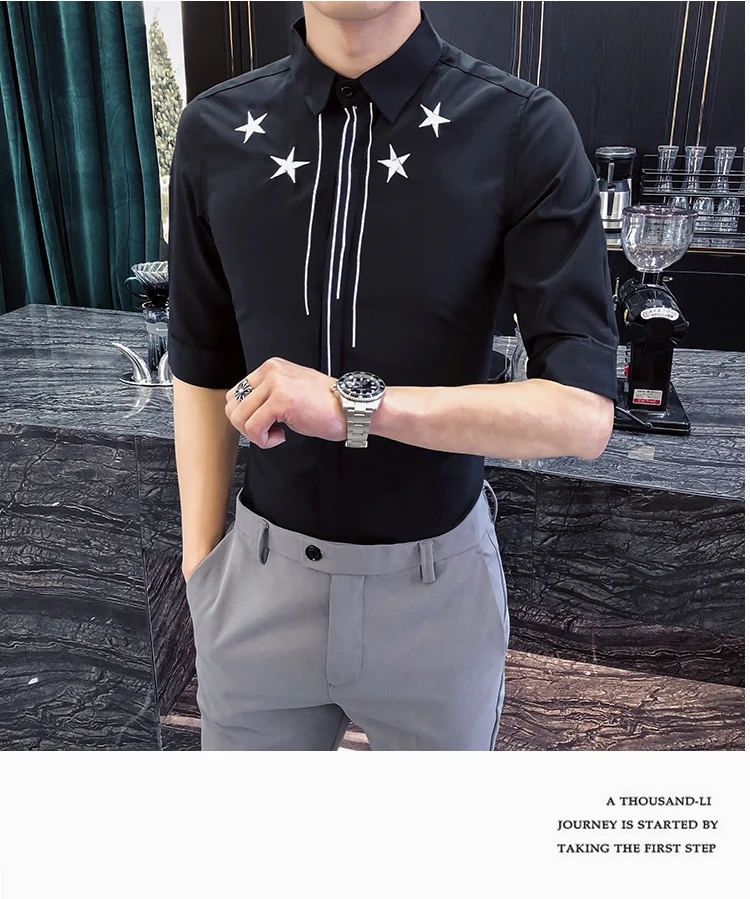 Мужские рубашки с вышивкой Camisa Masculina, повседневная приталенная Мужская рубашка в деловом стиле, мужские вечерние рубашки, Клубная уличная одежда